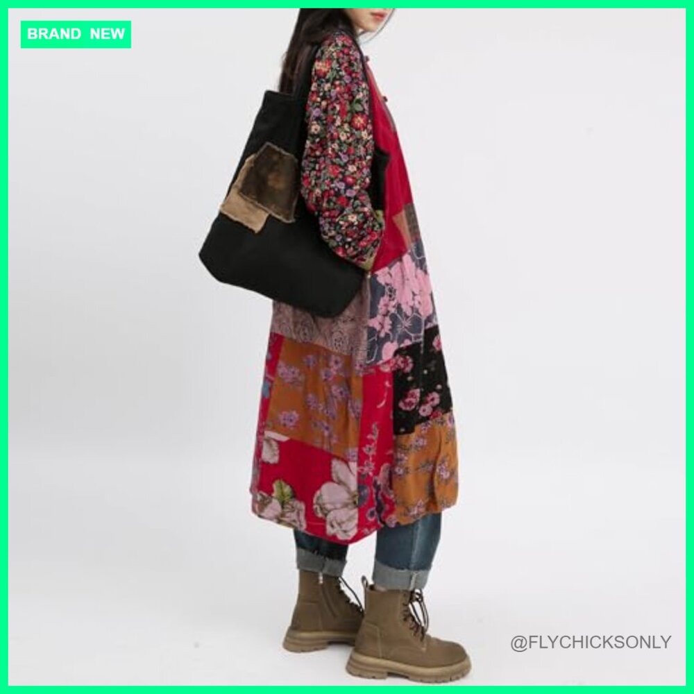 Cotton Linen Patchwork Long Jacket Casual Oversiz… - image 6